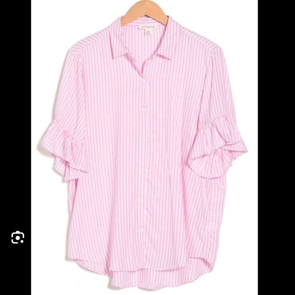 NWT BeachLunchLounge Nisa Double Ruffle Sleeve Pink Striped Blouse - Large